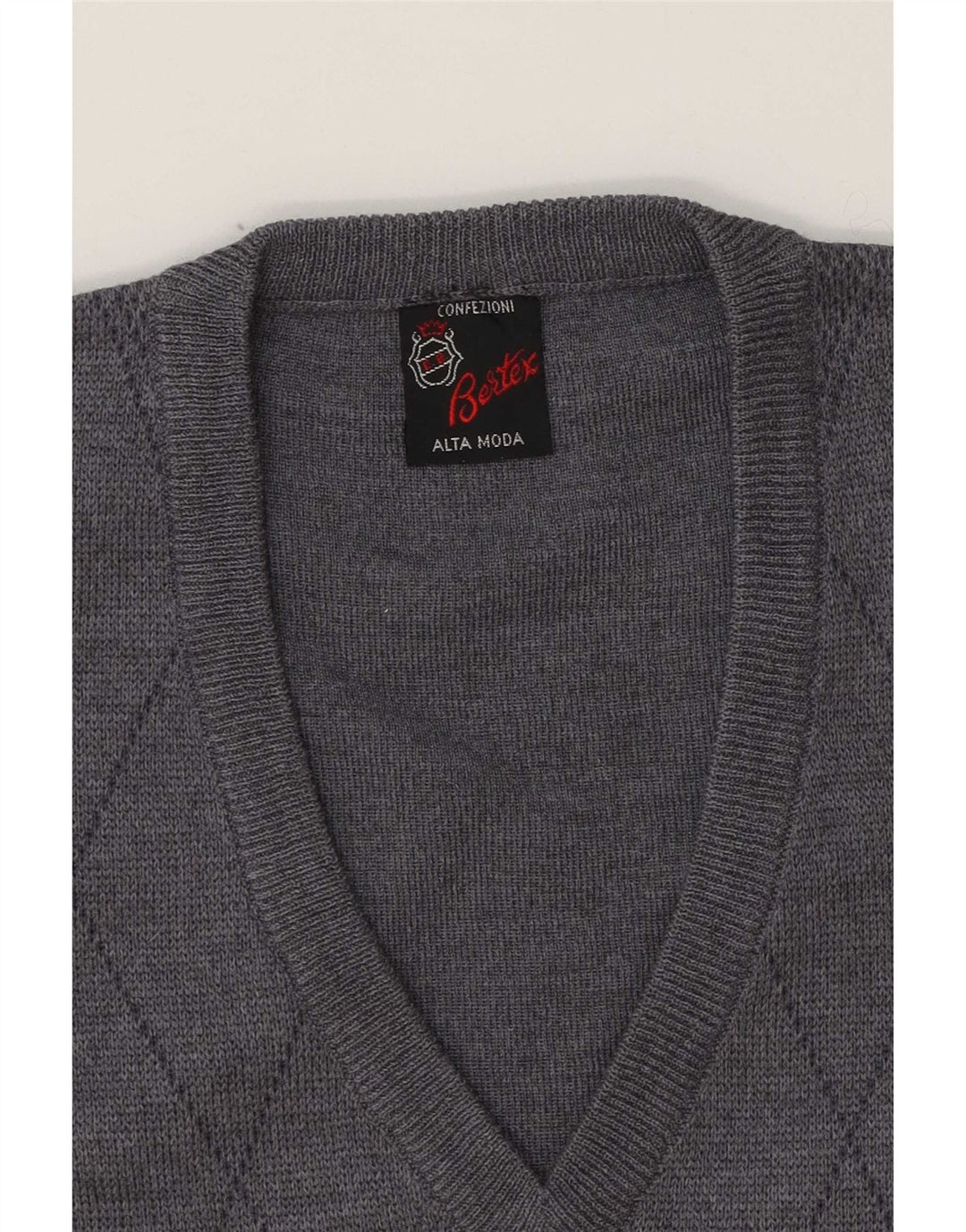Suéter masculino vintage com decote em V cinza médio Argyle/lã diamante