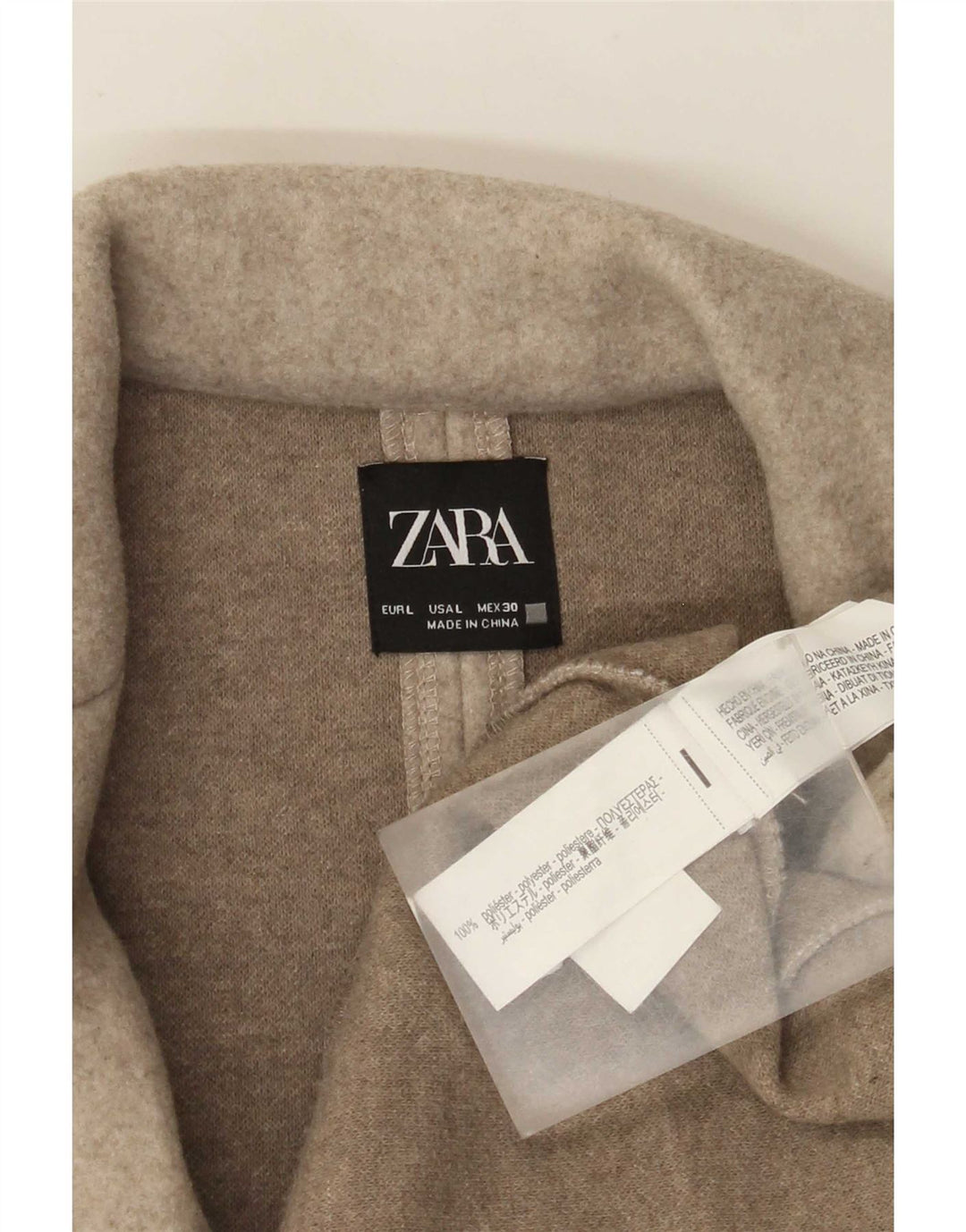 Sobretudo aberto feminino Zara UK 16 grande poliéster bege