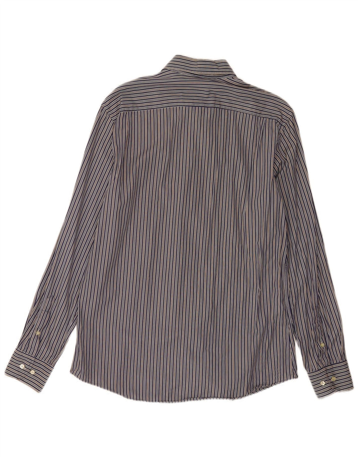Camisa masculina Massimo Dutti grande algodão listrado azul