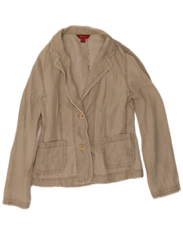 Jaqueta blazer feminina Monsoon com 2 botões Reino Unido 10 linho bege pequeno