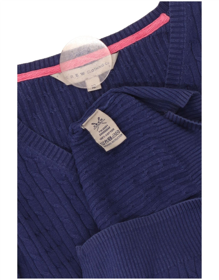 Suéter feminino com decote em V CREW CLOTHING Reino Unido 12 algodão azul médio