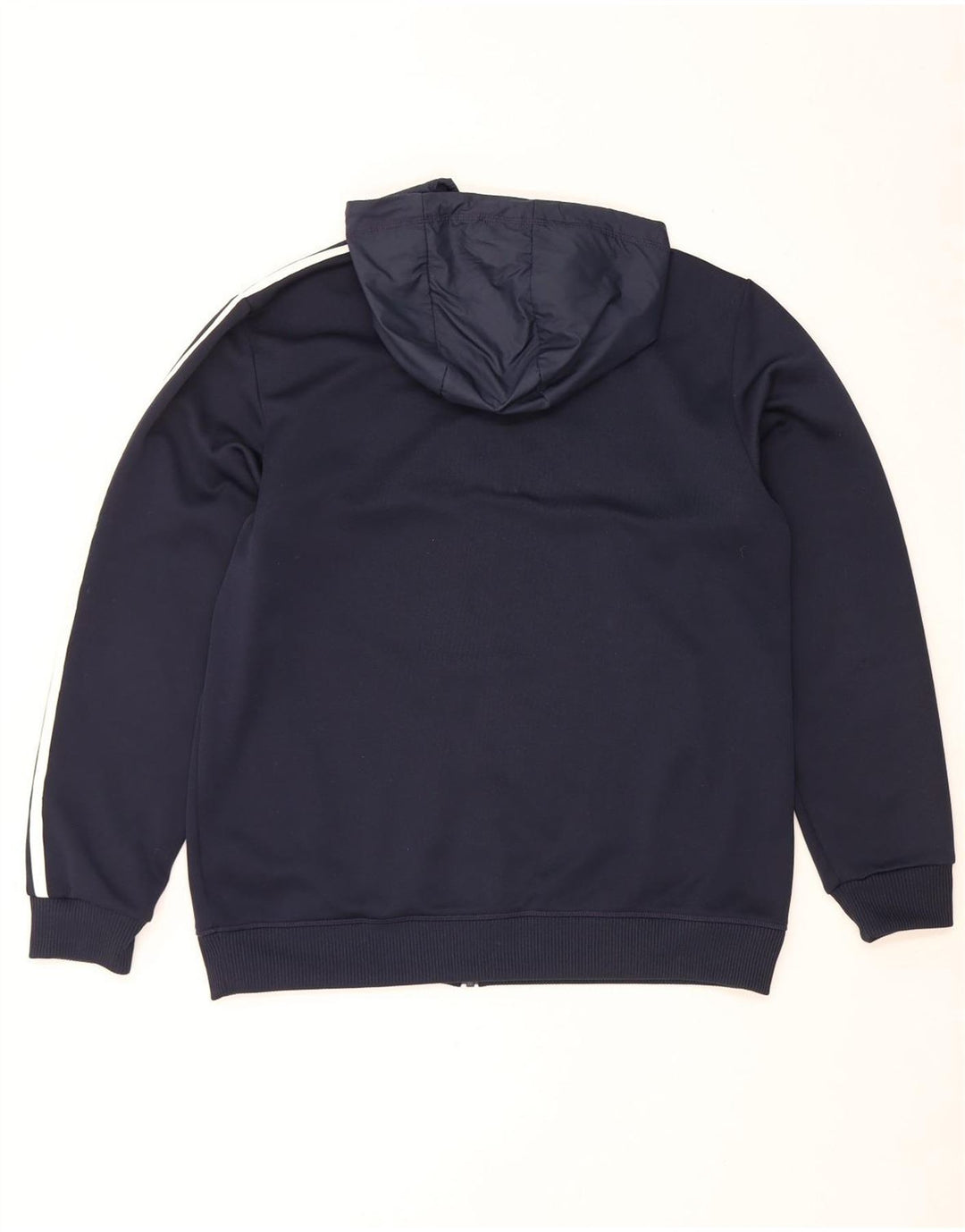 Suéter masculino Adidas com capuz e zíper grande poliéster azul marinho