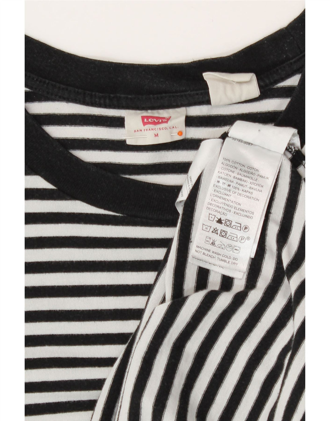 Camiseta feminina Levi's UK 14 médio branco listrado algodão náutico