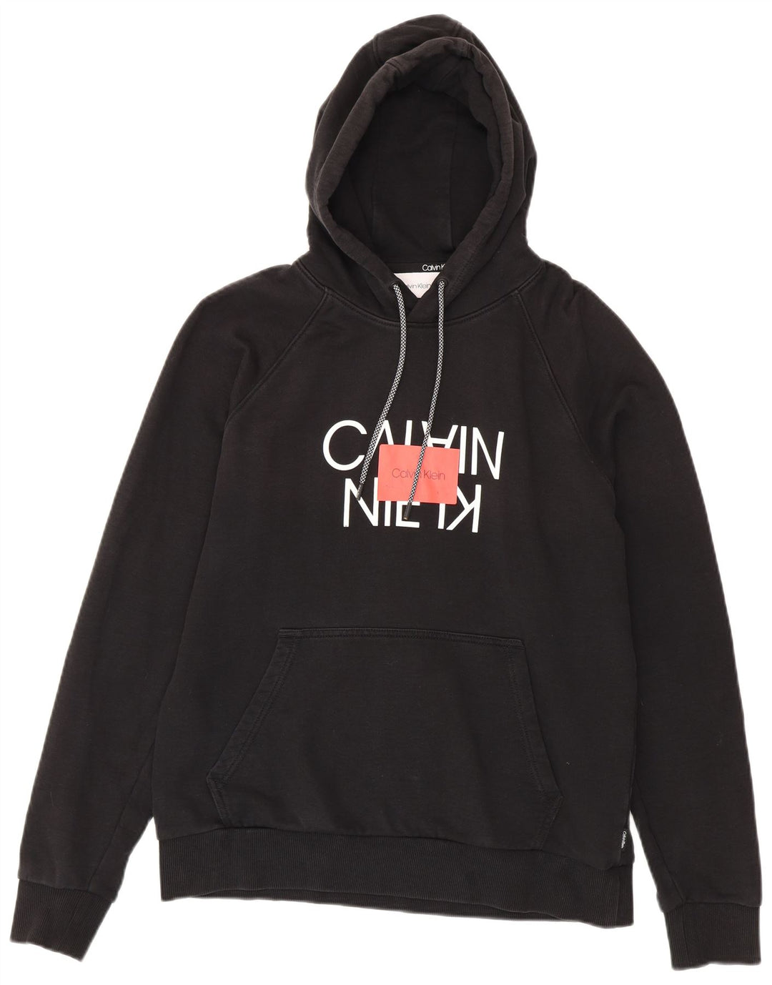 Calvin Klein moletom com capuz gráfico masculino médio algodão preto