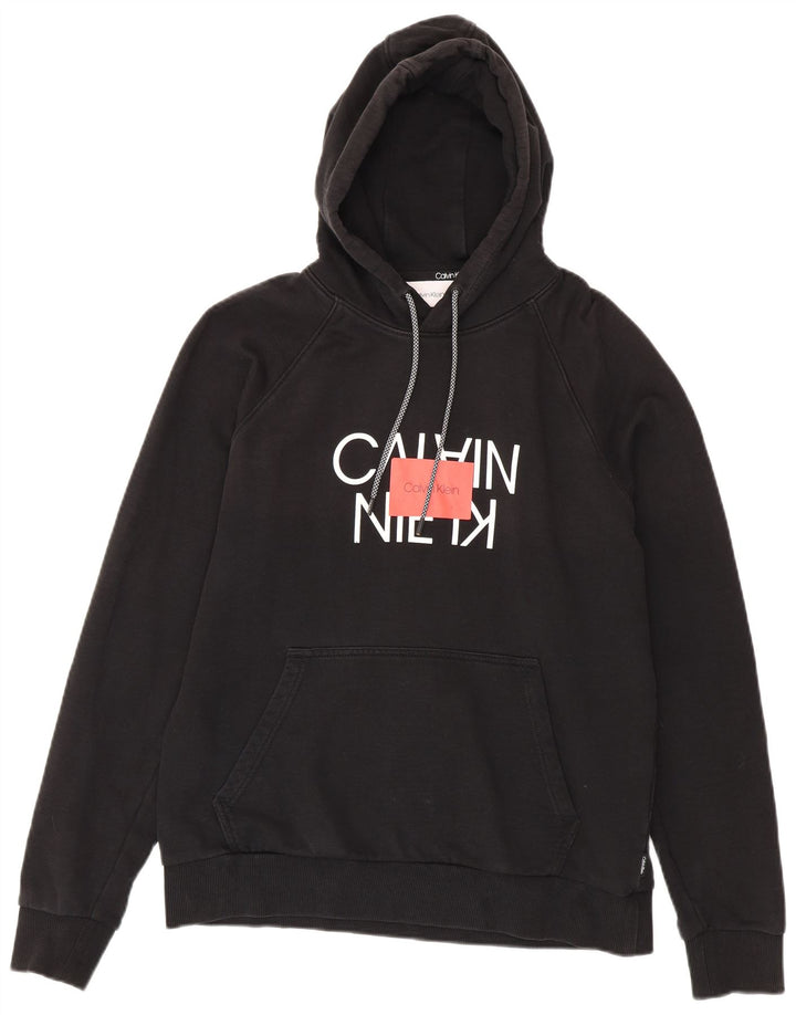 Calvin Klein moletom com capuz gráfico masculino médio algodão preto