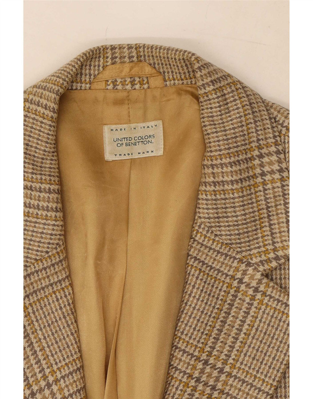 Jaqueta blazer feminina de 2 botões Benetton IT 46 grande lã bege Houndstooth