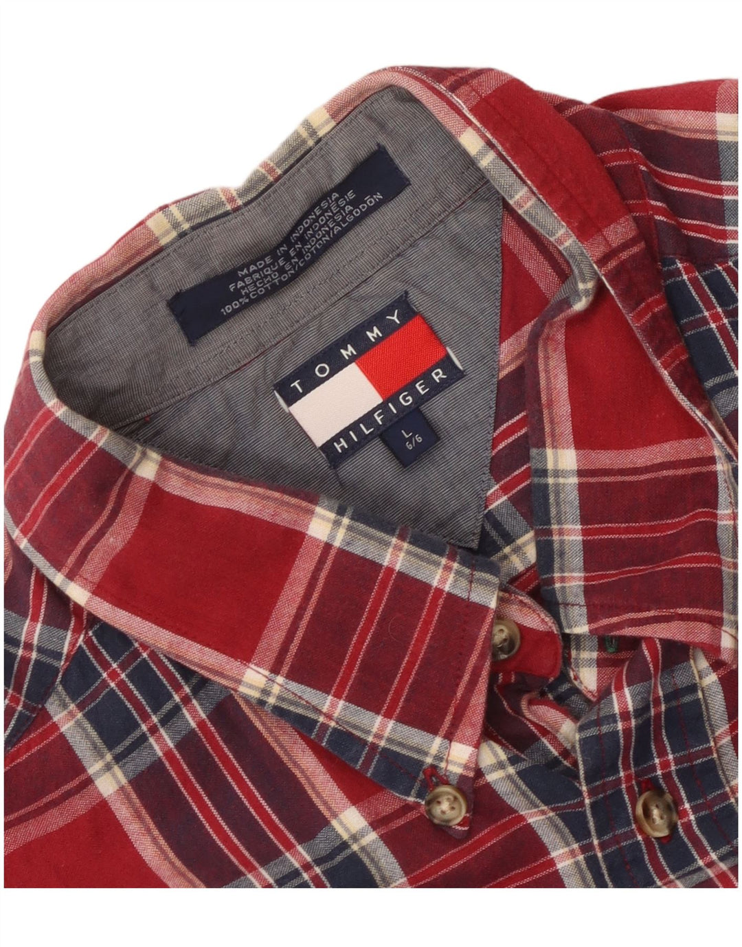 Camisa masculina Tommy Hilfiger grande xadrez vermelho algodão