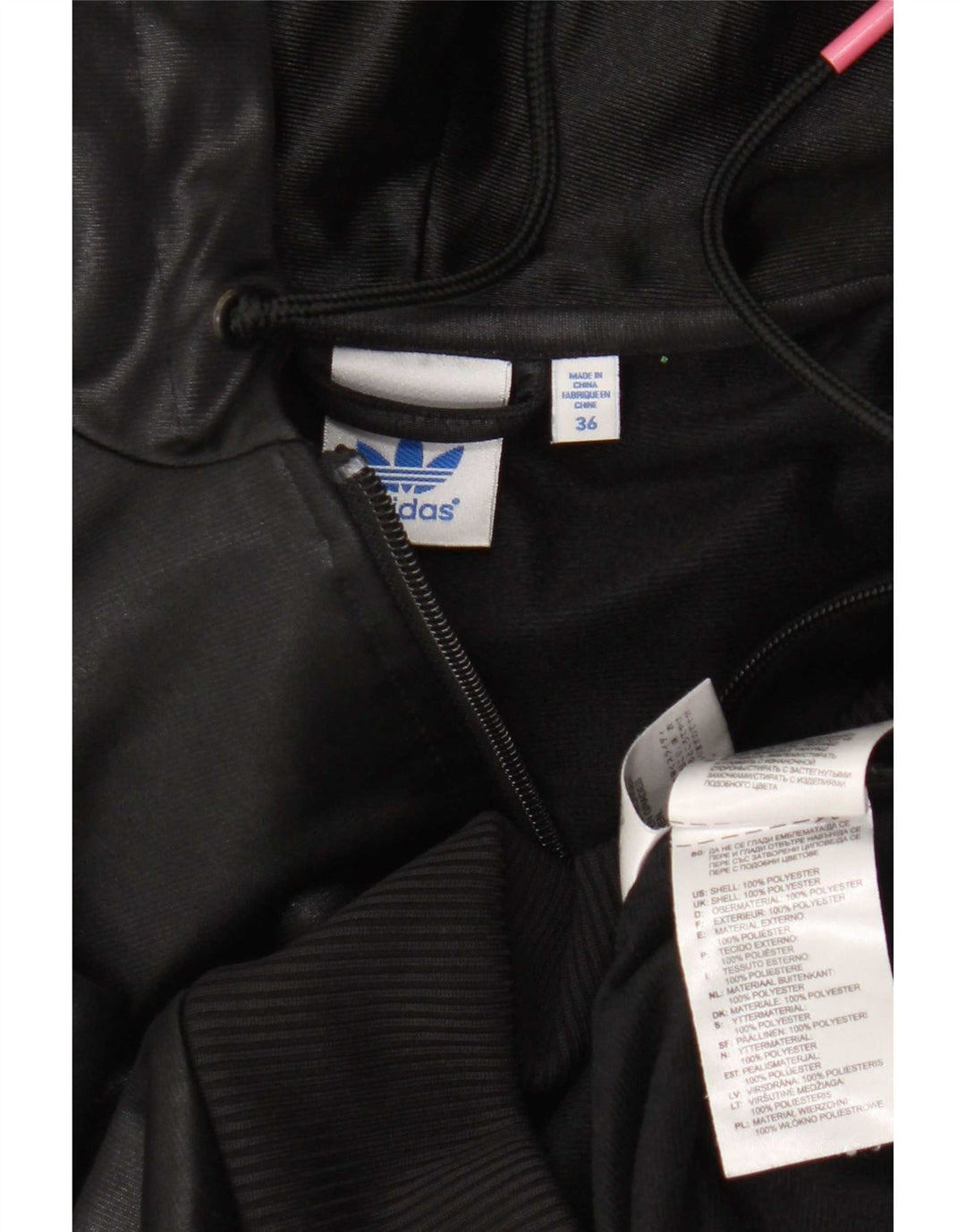 Adidas Womens Hooded Tracksuit Top Jacket EU 36 Pequeno Poliéster Preto