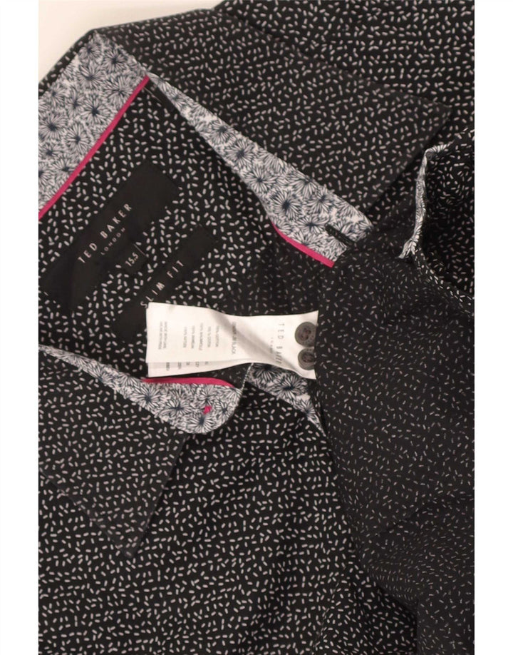 Camisa masculina Ted Baker com padrão abstrato slim fit tamanho 15 1/2 preto médio