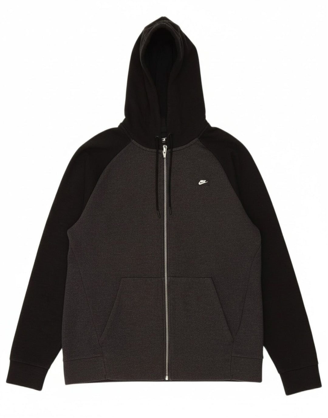 Suéter masculino NIKE com capuz e zíper cinza médio algodão colorblock
