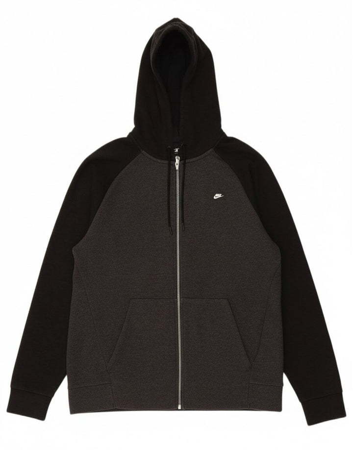 Suéter masculino NIKE com capuz e zíper cinza médio algodão colorblock