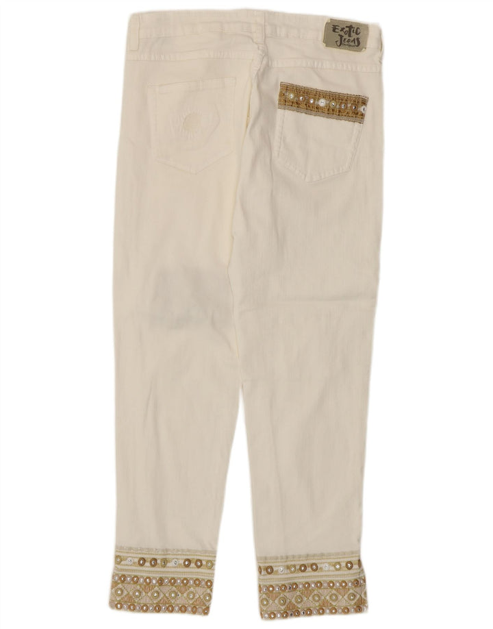 Jeans cônicos femininos Desigual W30 L27 algodão branco