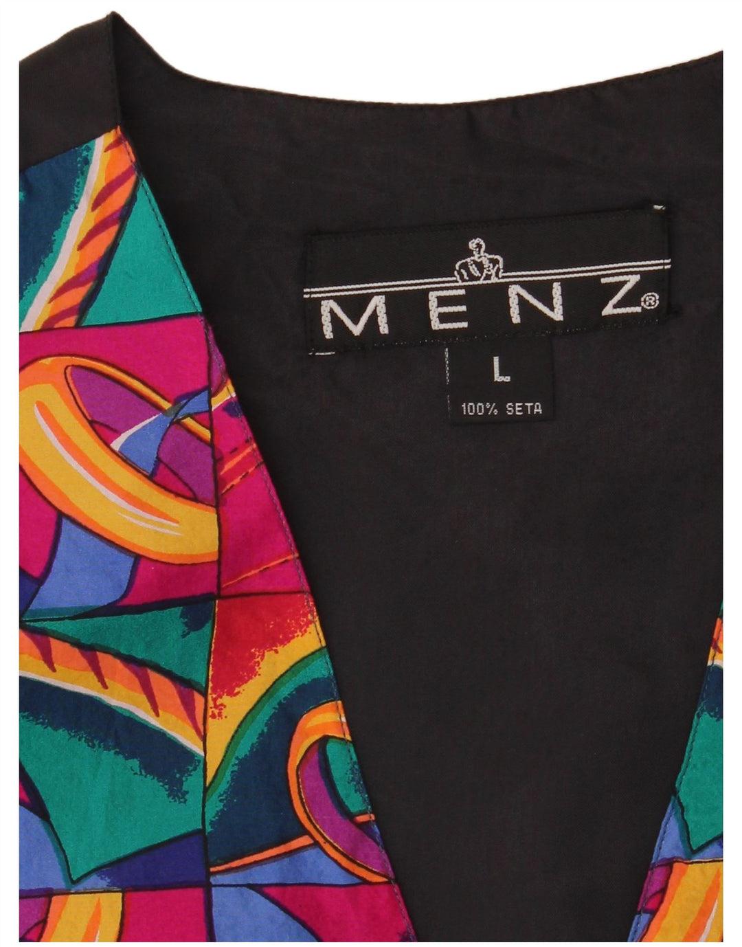 Colete masculino VINTAGE grande patchwork multicolorido de seda