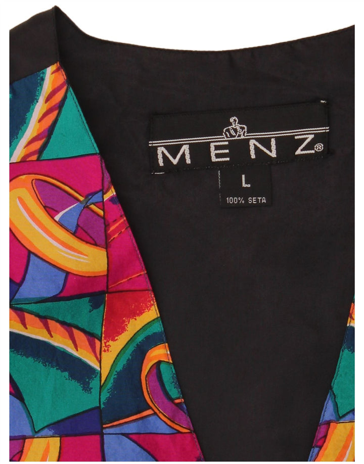 Colete masculino VINTAGE grande patchwork multicolorido de seda