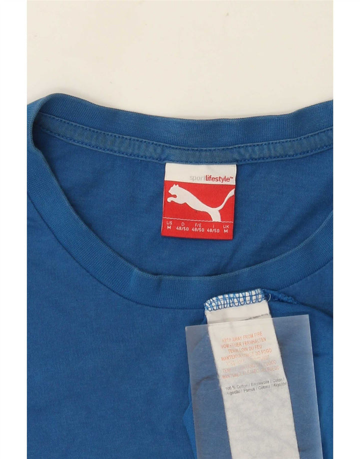 Puma Mens Graphic T-Shirt Top Médio Algodão Azul