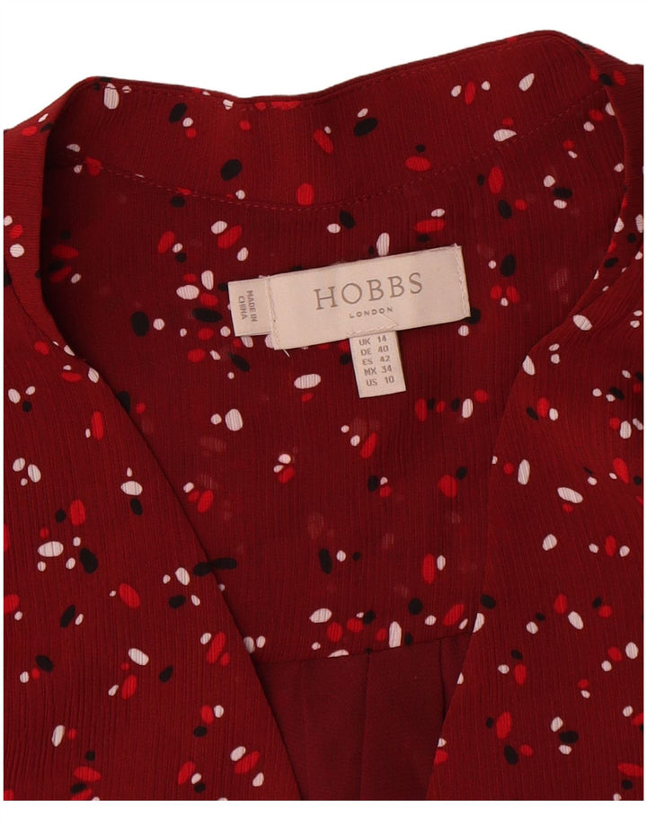 Vestido feminino de manga comprida Hobbs UK 14 grande poliéster floral vermelho