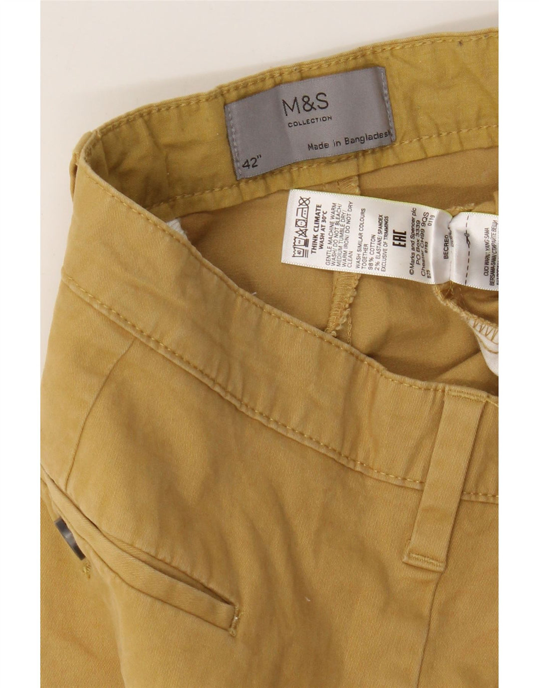 Shorts chino masculino Marks & Spencer W42 2XL algodão amarelo