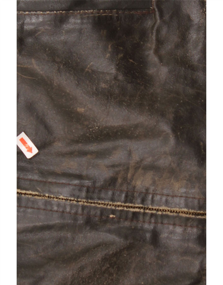 Jaqueta feminina de couro VINTAGE manga 3/4 Reino Unido 14 couro marrom médio