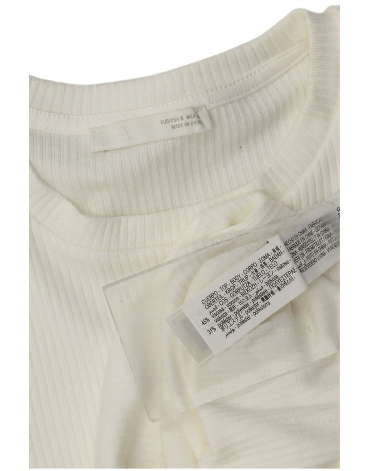 Zara blusa feminina cropped asa de morcego top UK 8 pequena viscose branca