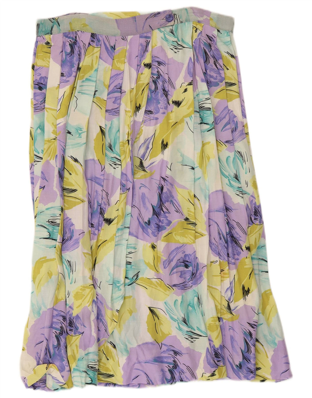 Saia plissada feminina vintage W32 grande floral multicolorido