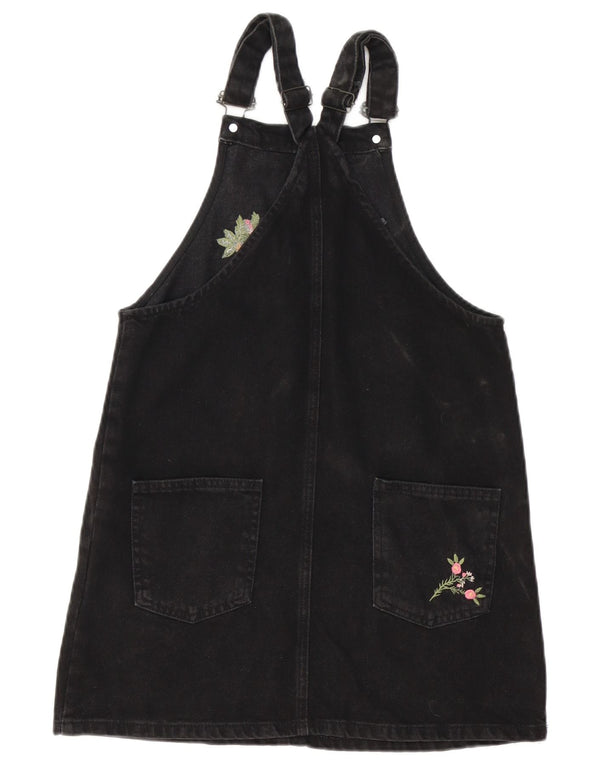 Zara Vestido jeans feminino Dungaree 13-14 anos preto floral algodão