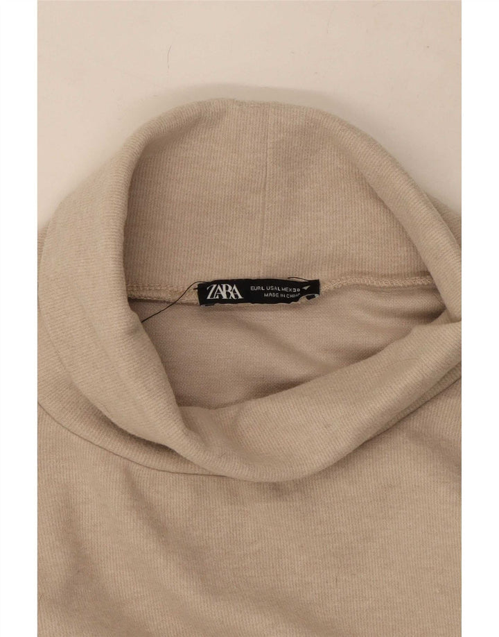 Top feminino Zara manga 3/4 Reino Unido 16 grande bege