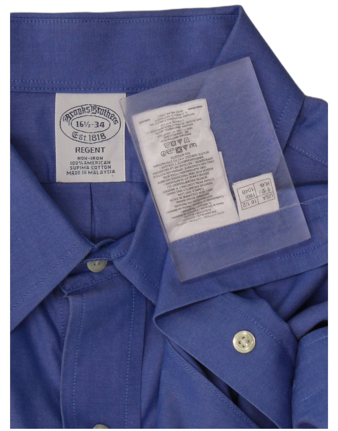 Camisa masculina Regent BROOKS BROTHERS tamanho 16 1/2 grande algodão azul