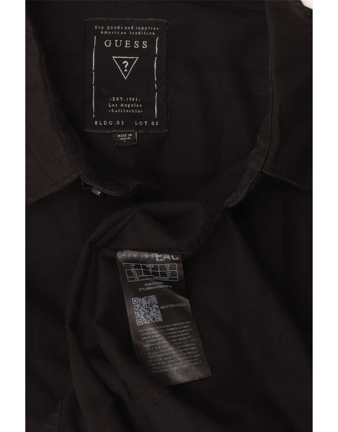 Camisa masculina Guess Slim Fit grande algodão xadrez preto