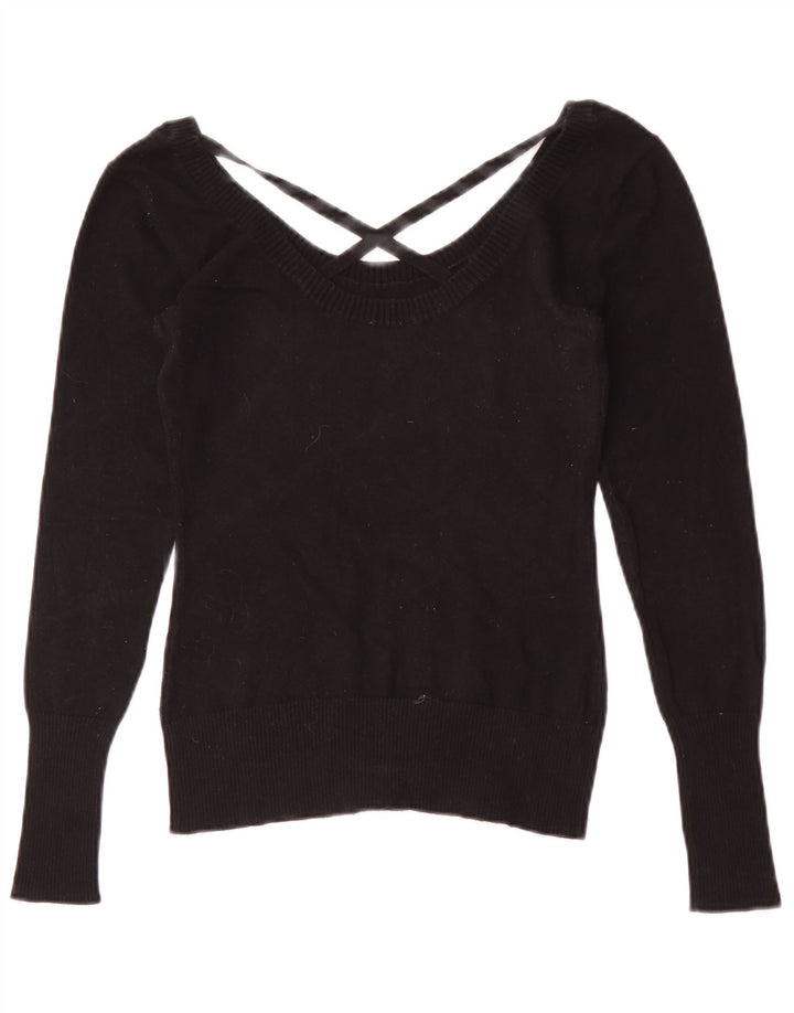 Blusa feminina Guess com estampa gráfica de manga comprida UK 8 pequena preta