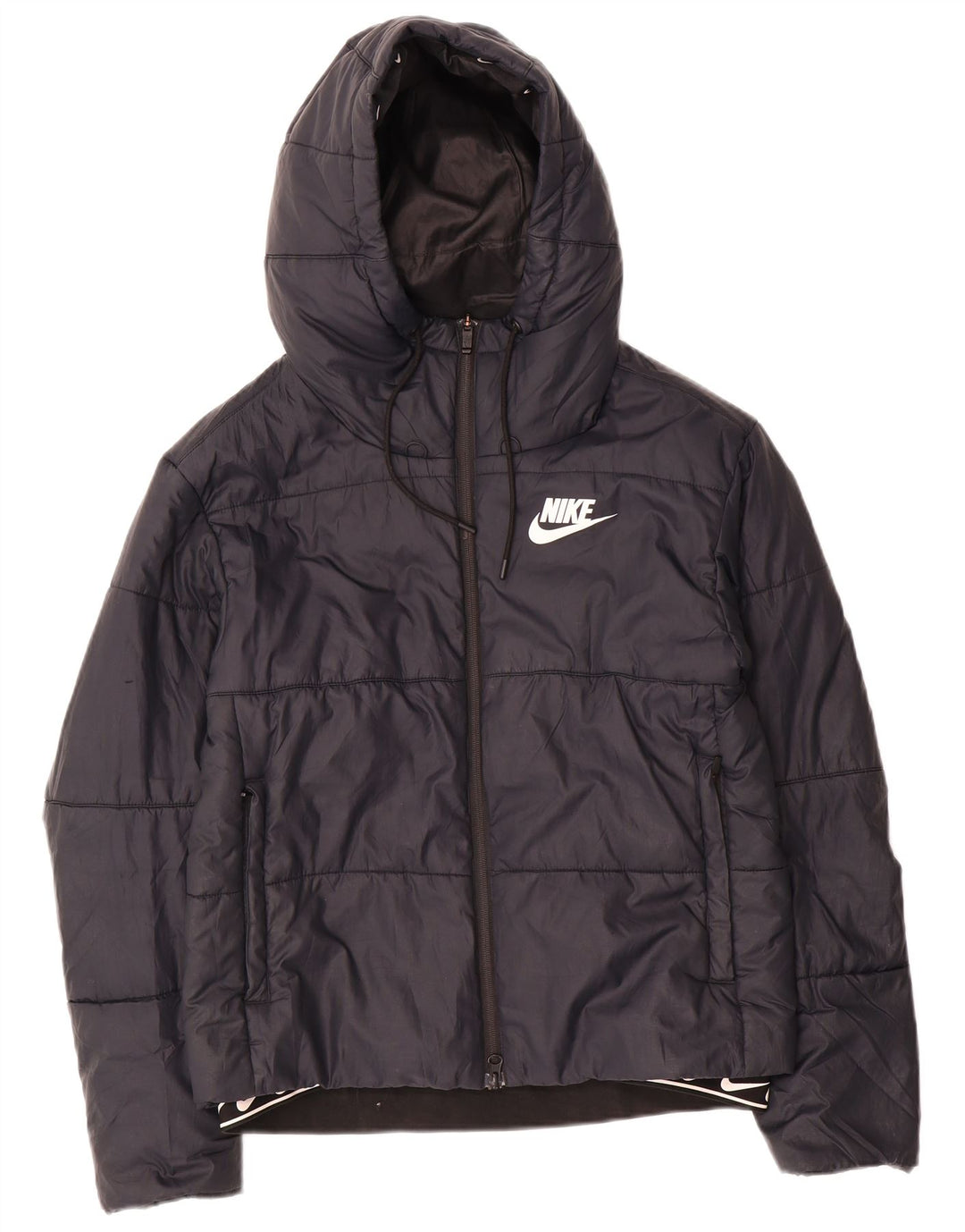 Jaqueta acolchoada com capuz feminina Nike UK 10 pequena poliéster preta