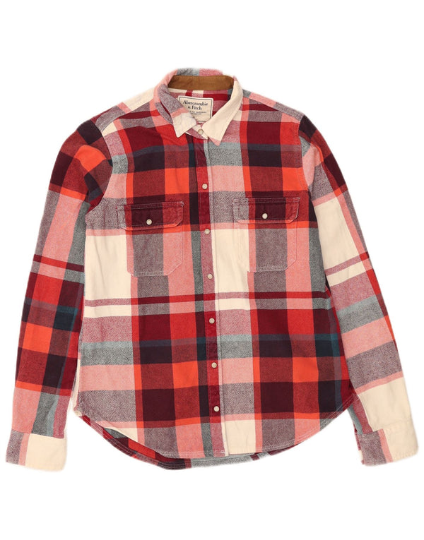 Camisa feminina de flanela Abercrombie & Fitch Reino Unido 10 algodão xadrez vermelho pequeno