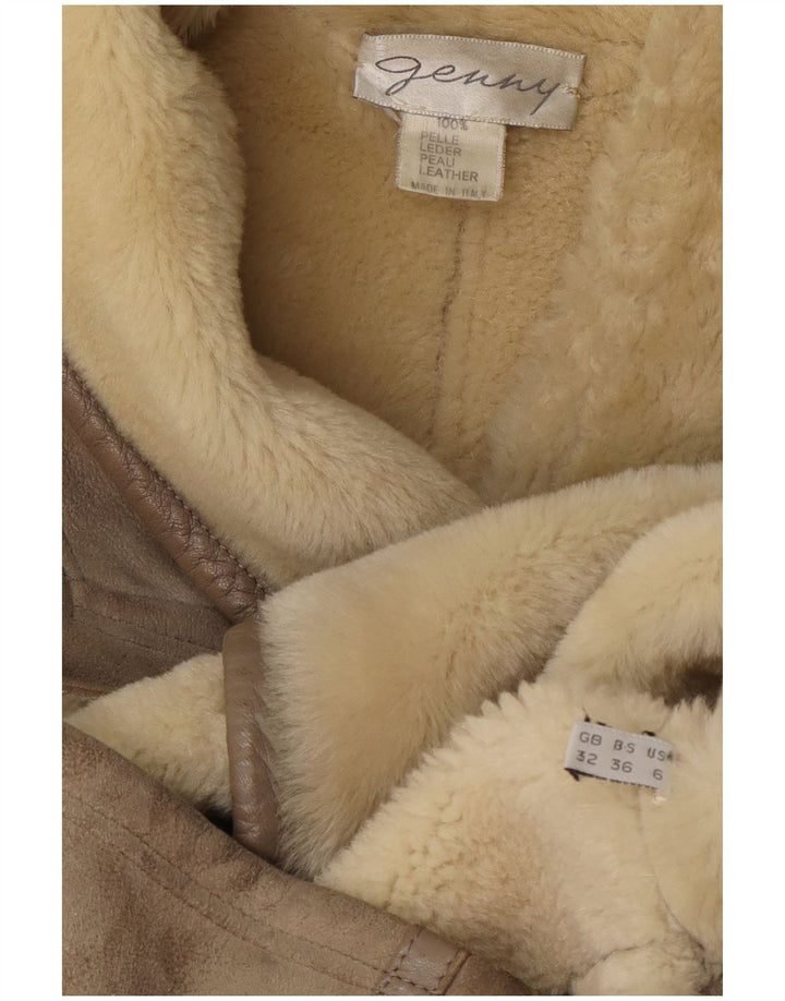 Jaqueta feminina Genny Shearling US 6 couro cinza médio