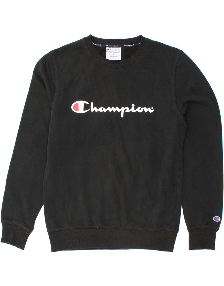 CHAMPION Mens Graphic Sweatshirt Jumper Small Black Cotton Vintage Champion and Second-Hand Champion from Messina Hembry 