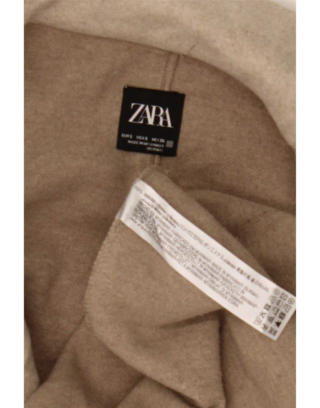 Sobretudo aberto feminino Zara UK 10 pequeno poliéster bege