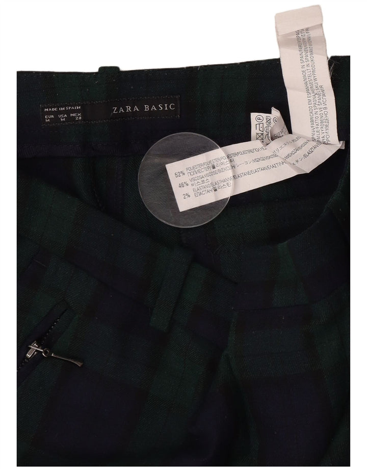 Zara Calça feminina reta cortada média W30 L24 poliéster xadrez verde