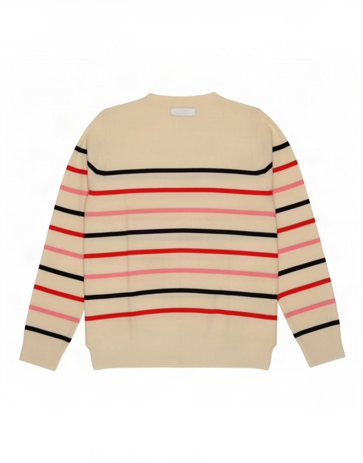 Suéter feminino Marks & Spencer com gola redonda e listrado branco médio UK 12