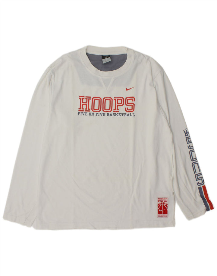 Top gráfico masculino Nike manga longa UK 39/41 algodão branco médio