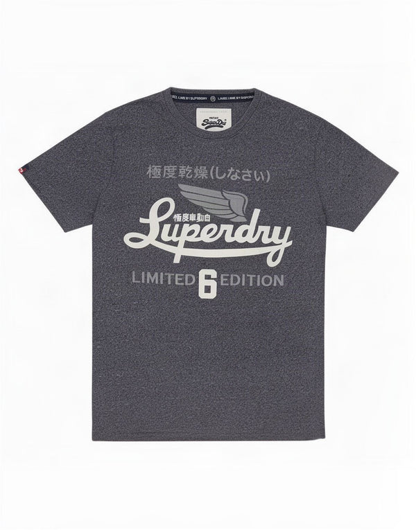 Camiseta gráfica masculina Superdry Top médio algodão manchado azul marinho