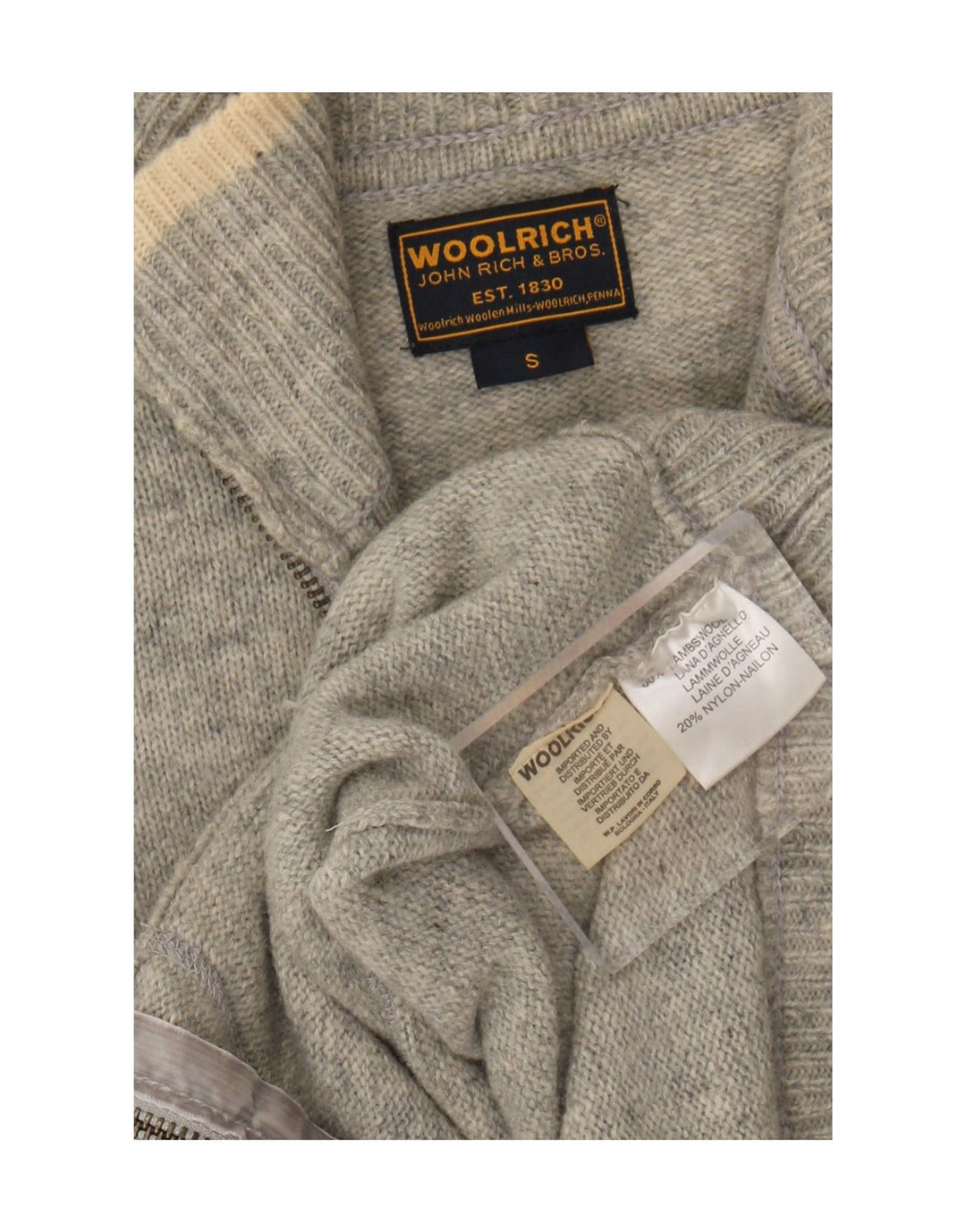 Suéter feminino Woolrich com zíper completo e gráfico UK 10 lã cinza pequena