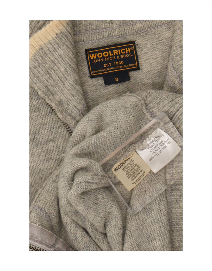Suéter feminino Woolrich com zíper completo e gráfico UK 10 lã cinza pequena