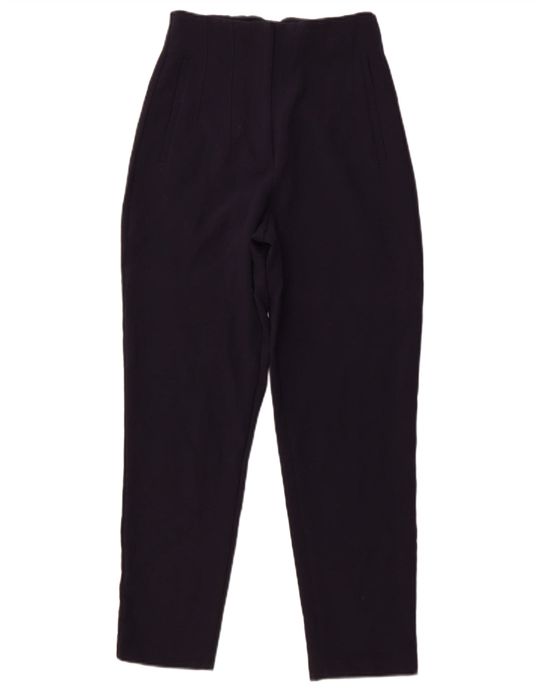 Calça casual feminina ZARA de cintura alta cônica XS W24 L26 azul marinho