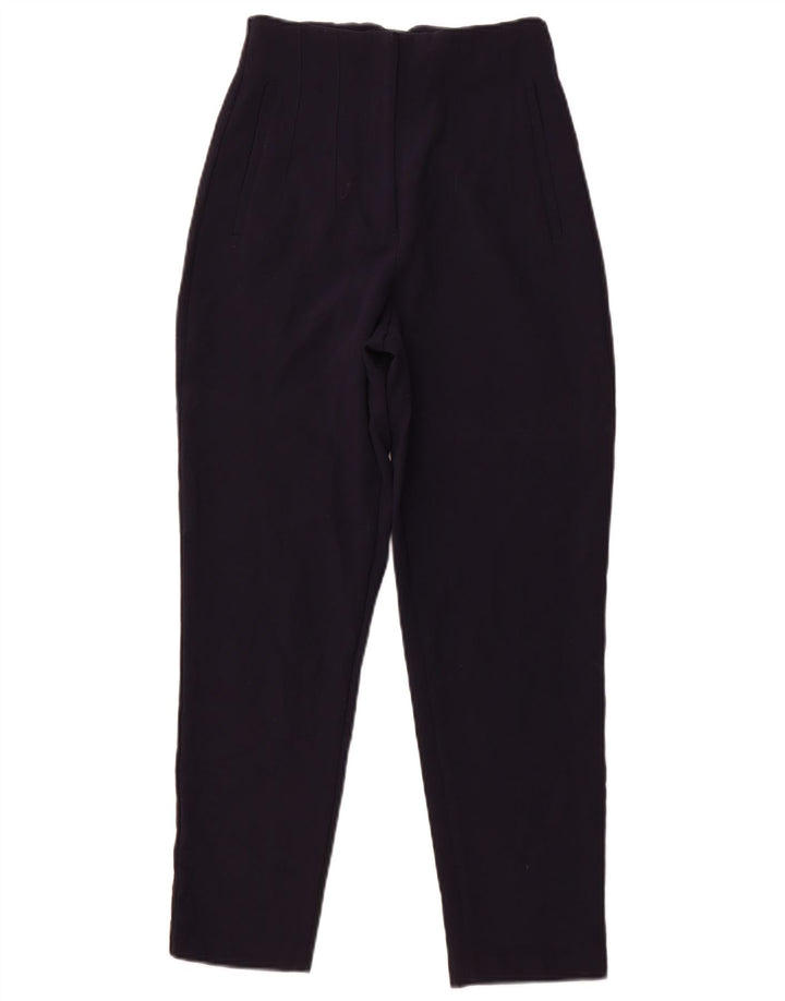 Calça casual feminina ZARA de cintura alta cônica XS W24 L26 azul marinho