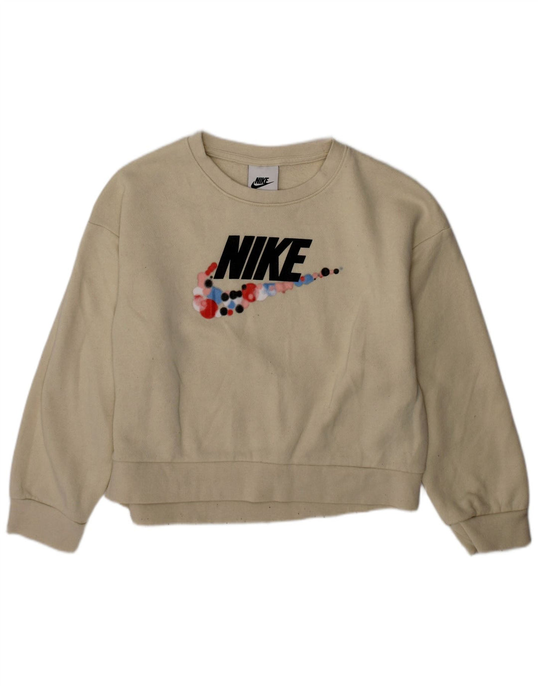 NIKE Girls Graphic Moletom Jumper 5-6 Anos Médio Off White Algodão
