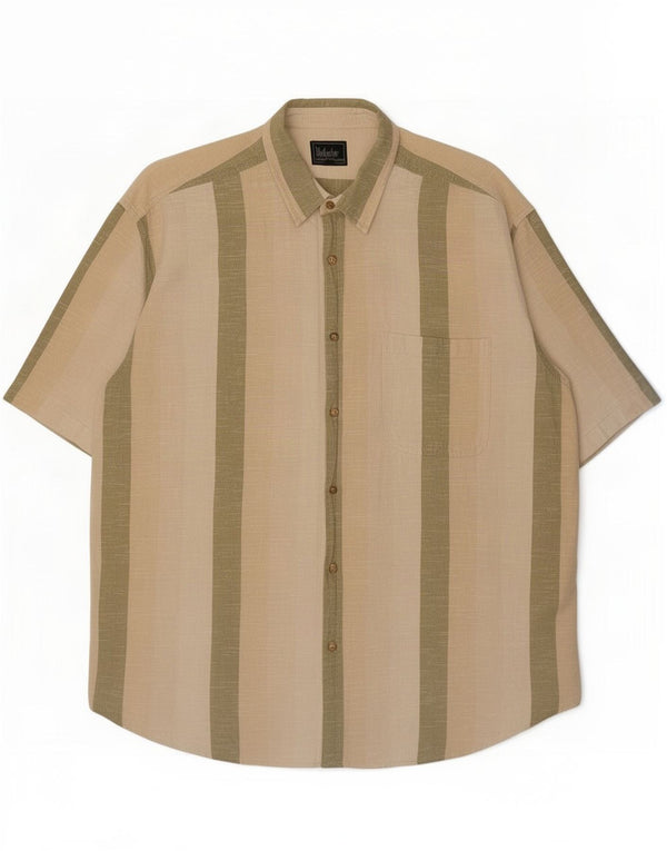 Camisa masculina de manga curta Woodpecker tamanho 43/44 XL algodão listrado bege