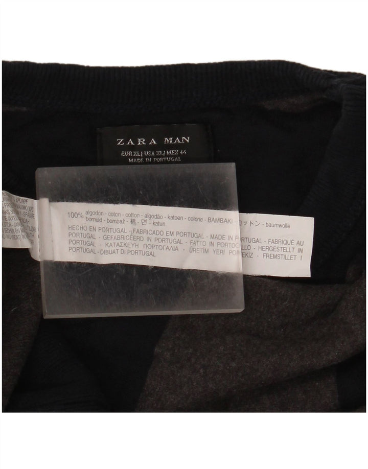 Zara Suéter masculino com gola redonda e algodão listrado azul marinho XL