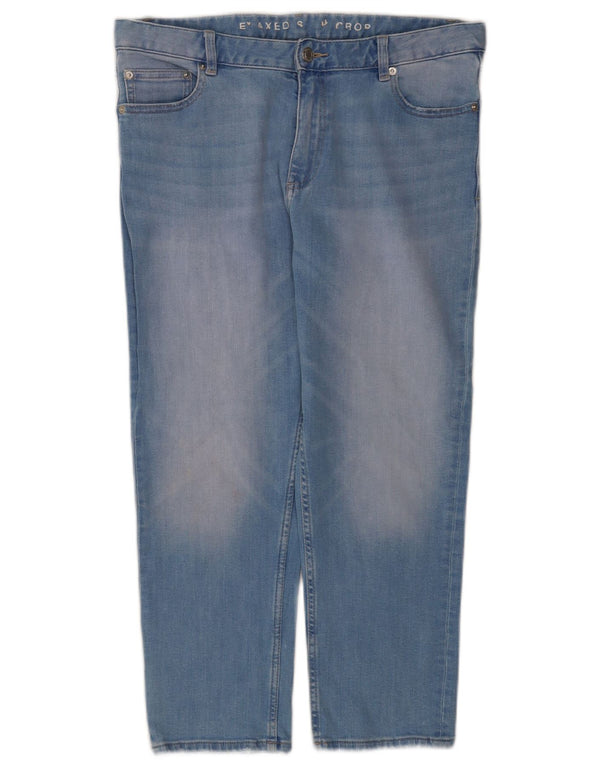Calça jeans feminina Marks & Spencer com corte relaxado Reino Unido 12 médio W32 L23 azul