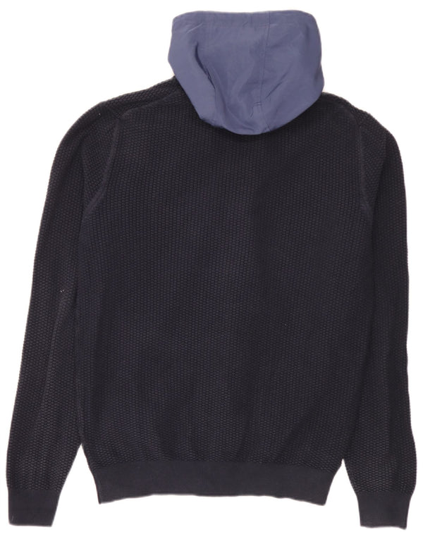 Suéter cardigã masculino com capuz Massimo Dutti XL azul marinho algodão colorblock