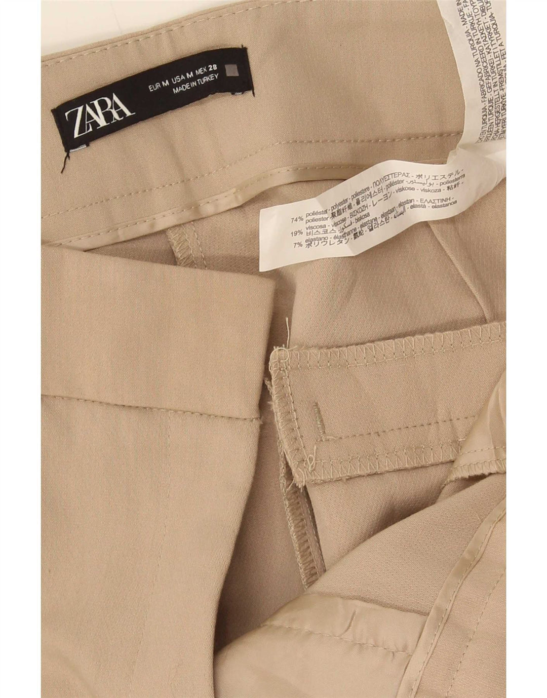 Zara Calça feminina reta de terno médio W28 L27 poliéster bege