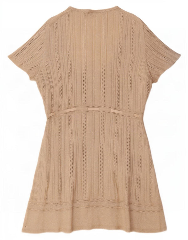 Vestido jumper feminino de manga curta Marks & Spencer Reino Unido 20 2XL acrílico bege