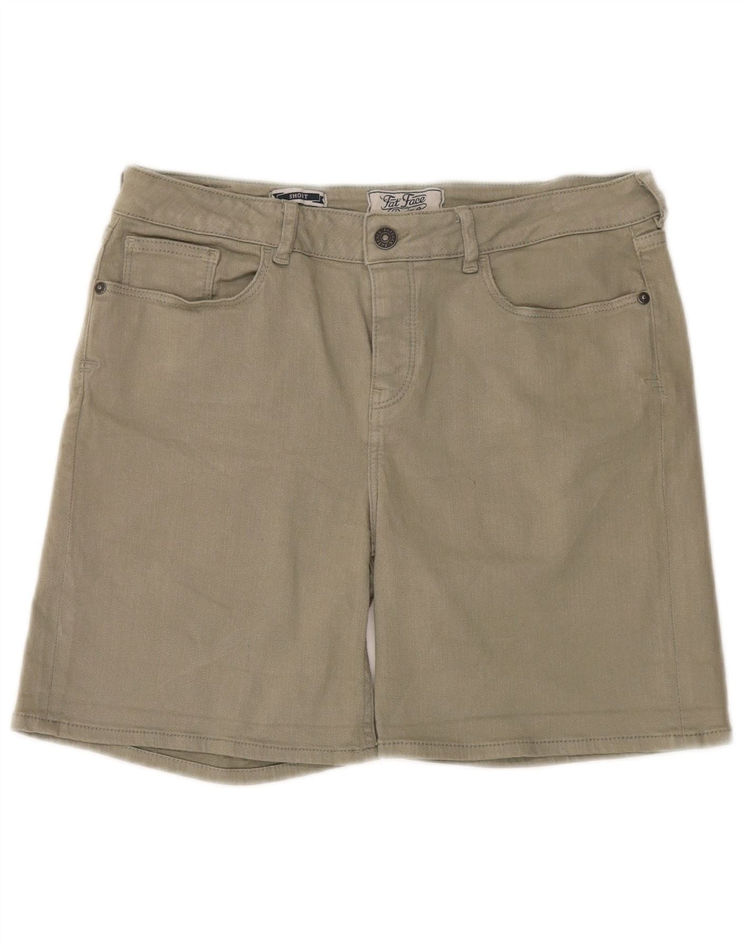 Shorts jeans feminino Fat Face UK 12 médio W32 algodão cáqui